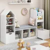 Kids Bookcase and Bookshelf with Reading Nook, Multifunctional Bookcase with 7 Storage Cubbies 2 Movable Drawers 1