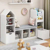 Kids Bookcase and Bookshelf with Reading Nook, Multifunctional Bookcase with 7 Storage Cubbies 2 Movable Drawers 1