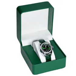 Elegant Black PU Leather Single Watch Display Case with Pillow - Ideal Gift Box (Green)