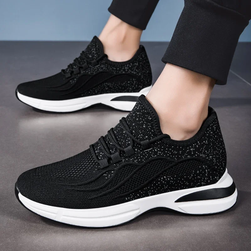 Flying Woven 6/8/10cm Height Increasing Shoes Men High Quality Breathable Causal Sneakers Male Non-Slip Jogging Walking Shoes 5