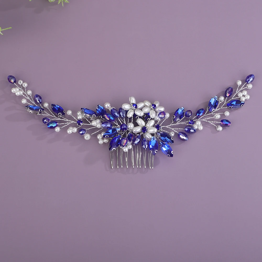12Colors Red Fashion Women Wedding Hair Comb Pink Pearl Rhinestone Green Bridal Hair Accessories Handmade Black Blue Party Tiara