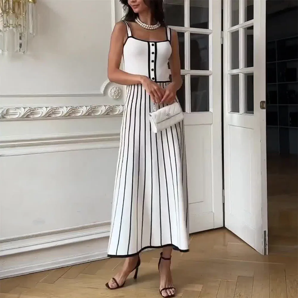 striped backless dress The Striped High Neck Backless Maxi Dress in Black & Ivory main image 1