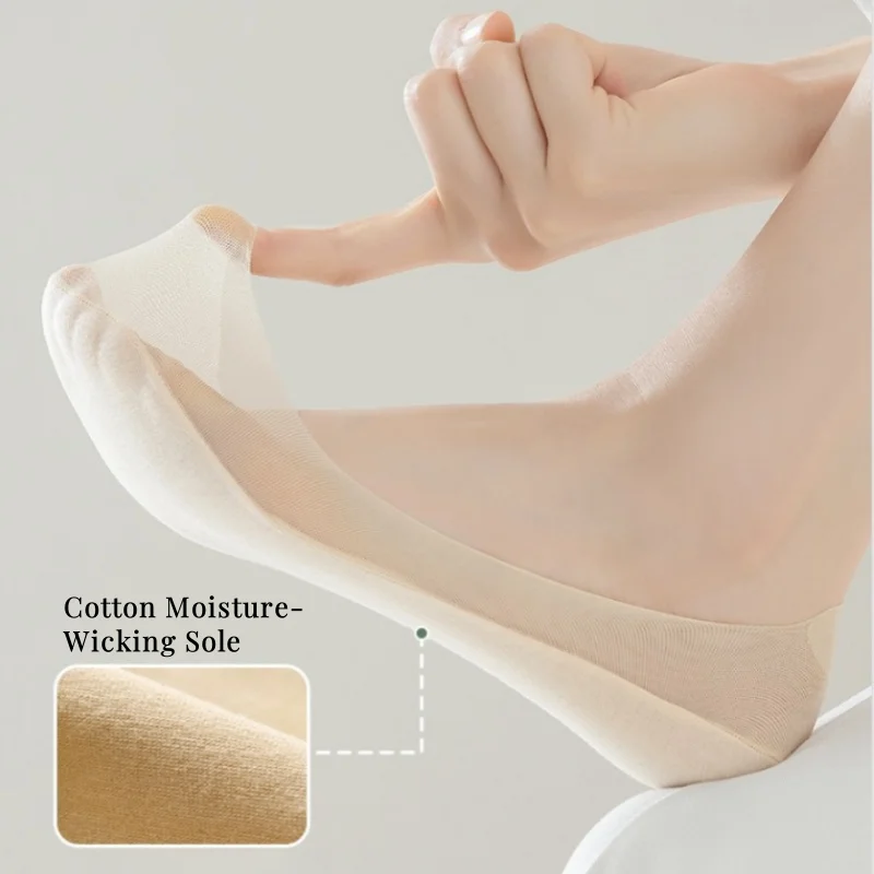 Ice Silk Socks 1/5 Pairs Women's No Show Anti-Slip Ultrathin for Heels Flats Slippers Non-Slip Heel Breathable