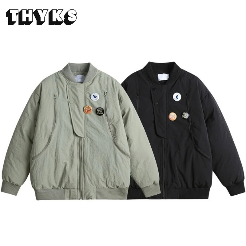 

Winter Street Pilot Cotton Jacket Men Women Badges Design Thickened Baseball Cotton Coat Casual Versatile Warm Jackets Couples