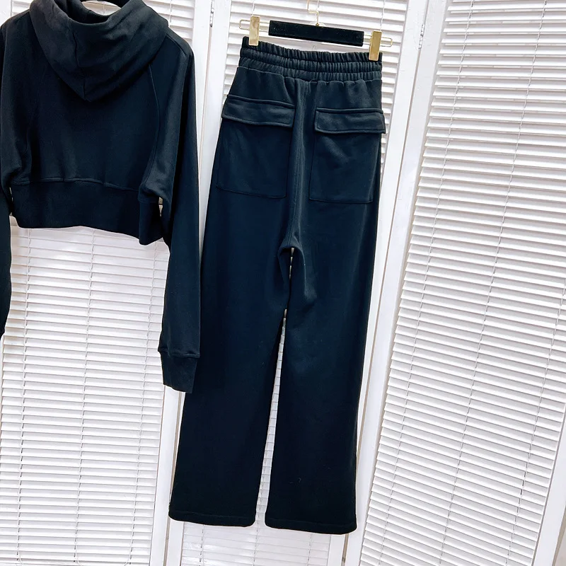 European And American Style Autumn Clothes A Set Of Casual Sportswear Lively Black Color Hoodie Trousers Two-Piece Suit Outfits