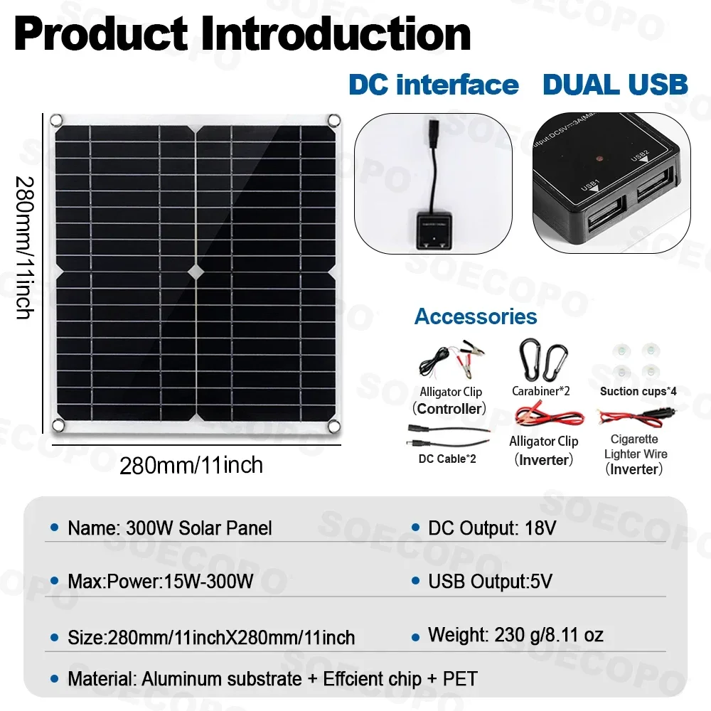 Upgrade 6000W Complete Solar Kit 100A Controller 300W Mono Panel 12V-110/220V Inverter & Mounting Accessories for Off-Grid Power