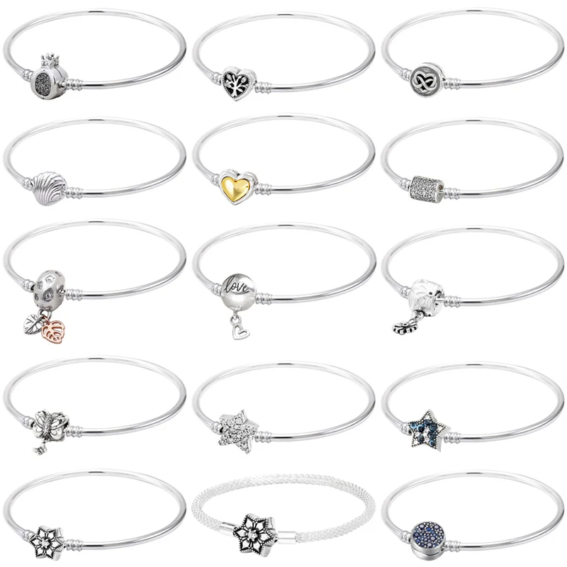 

Family Tree Freehand Heart Leaves Butterfly Star Clasp Bangle 925 Sterling Silver Bracelet Fit Fashion Bead Charm Diy Jewelry