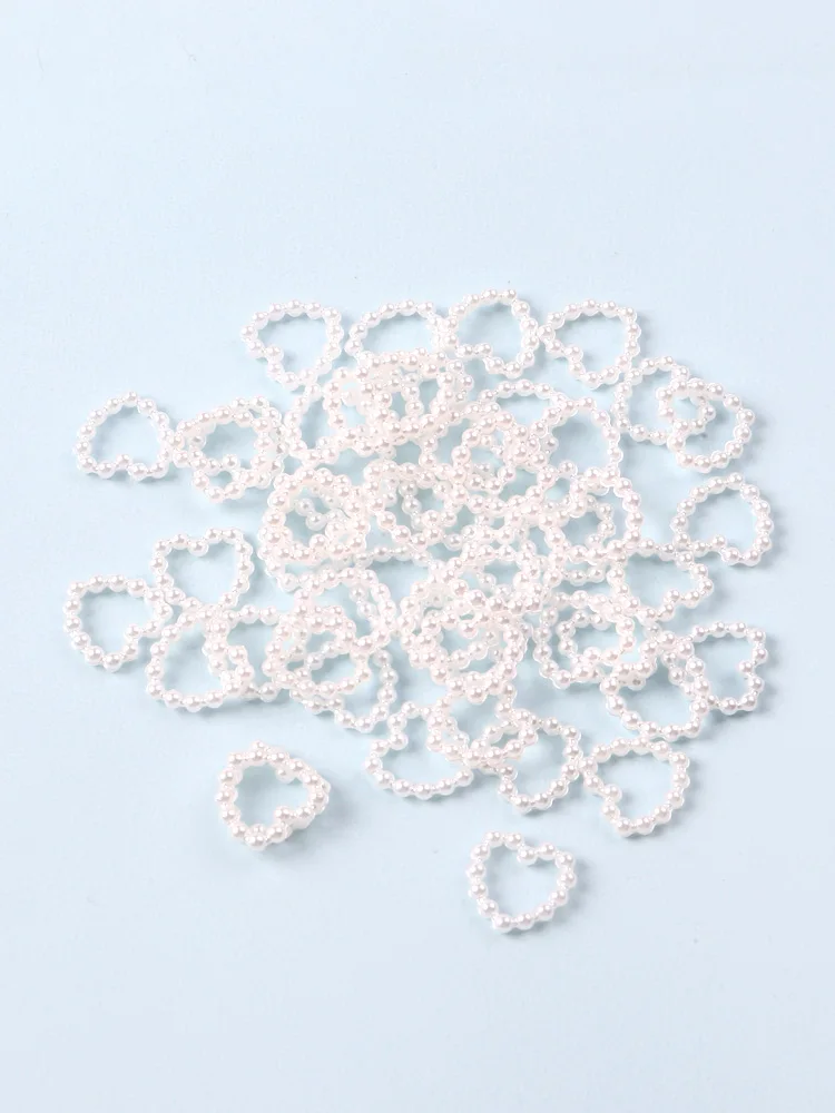 50pcs Heart White Pearl Korea Style Nail Art Charms 3D Nail Decoration Hollow Heart Pearl Nail Accessories DIY Design