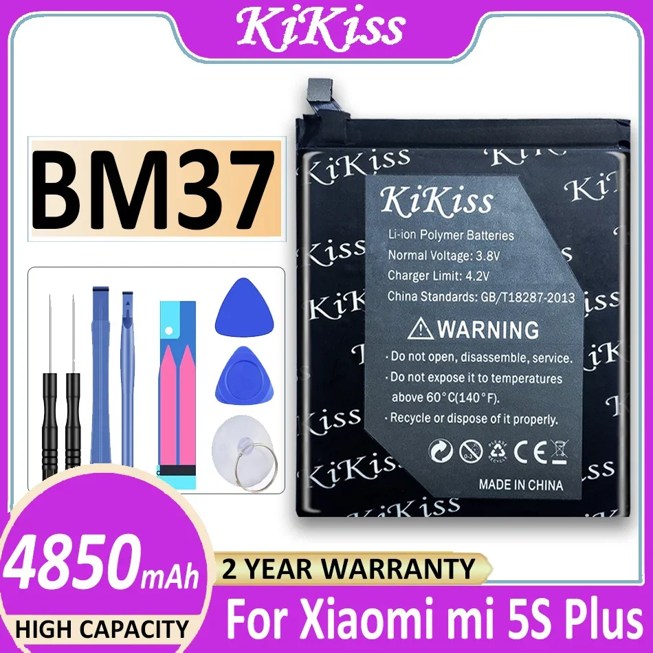 

KiKiss Battery for Xiaomi Mi 5S Plus BM37 4850mAh High Capacity Version Smartphone Replacement Bateria with Tools Gifts