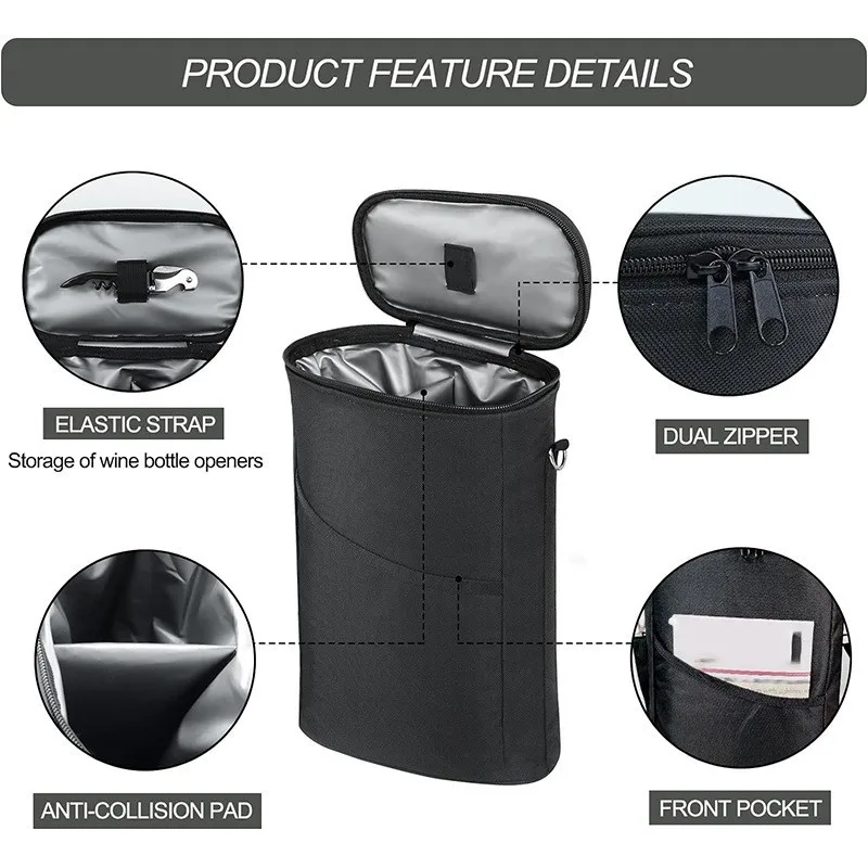 캠핑 용품 단열 누수 방지 와인 쿨러 백 조절 가능한 어깨끈 휴대용 와인 선물 가방 냉장 병용