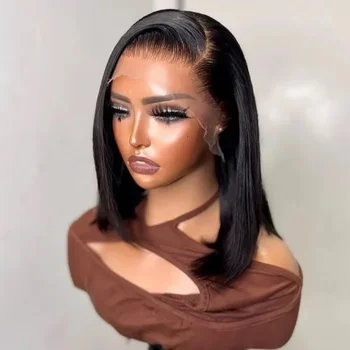 Straight 250% Density Short Bob 13x4 HD Lace Front Human Hair Wigs Women Prepluck Peruvian Lace Frontal Wig Glueless Closure Wig 1
