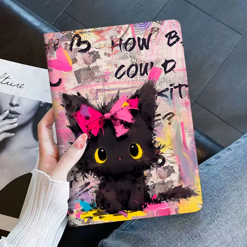 Cartoon Oil Painting Cat Tablet Case in 8.8 Inch Size