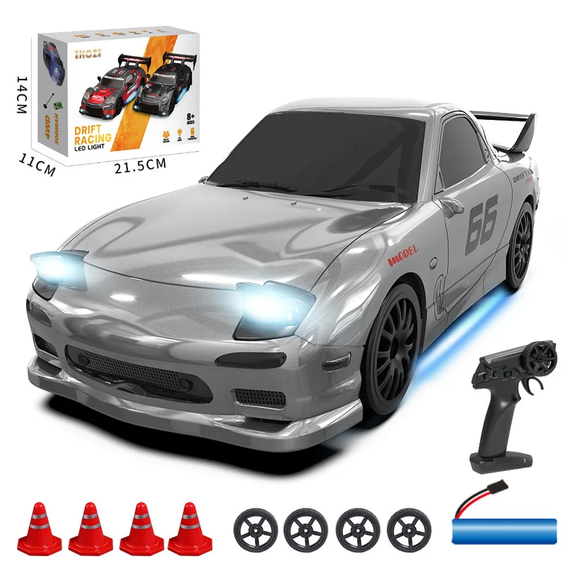 RC 무선 조종 드리프트 자동차 1:24 스케일 4륜구동 RX7 2.4G 플립 라이트 시뮬레이션 자동차 모델 장난감 어린이용 드리프팅 레이싱 게임