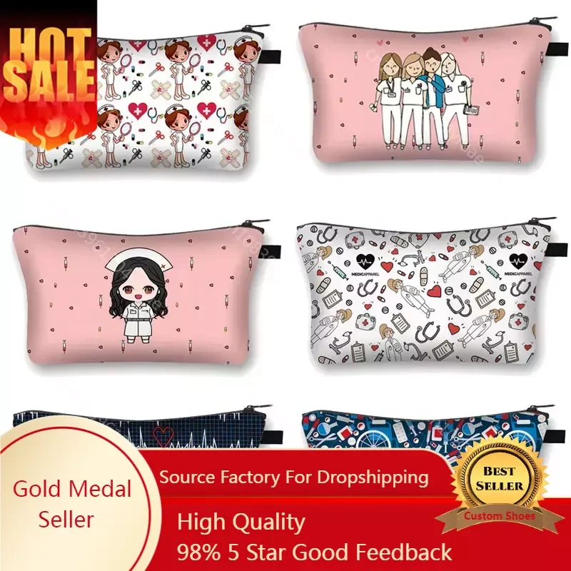 

Hot Sale Nurse ECG Printing Women Cosmetic Bags Lovely Casual Travel Portable Storage Handbags Makeup Bag Toiletry Bags