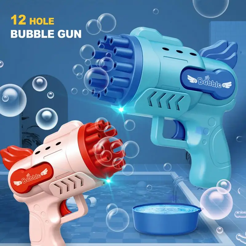 

12-Hole Bubble Blaster 12 Holes Bubbles Maker Machine Gatling Toy For Toddlers Bubble Maker Cooling Fan Bubble Refills Machine