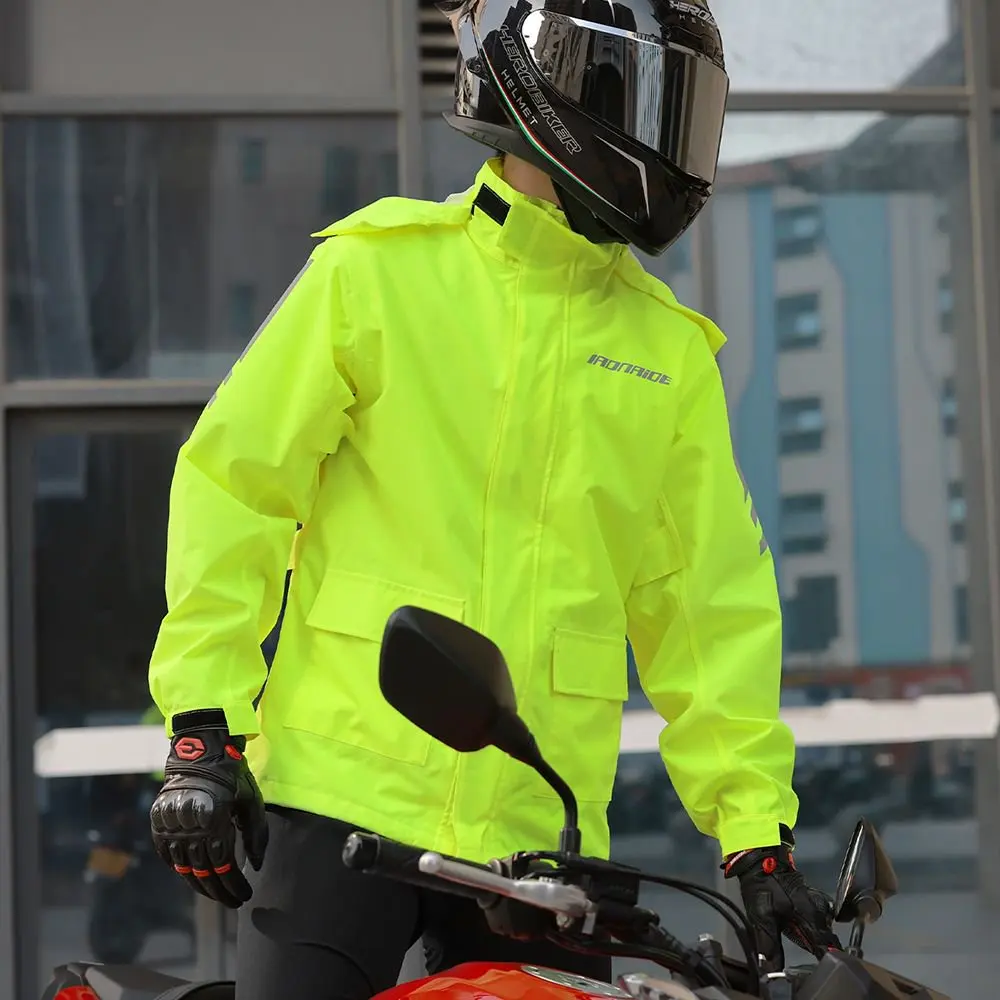 Waterproof Motorcycle Jacket Reflection Motorbike Riding Raincoat Rain Cover Motorcycle Raincoat Outdoor Hooded Sleeve