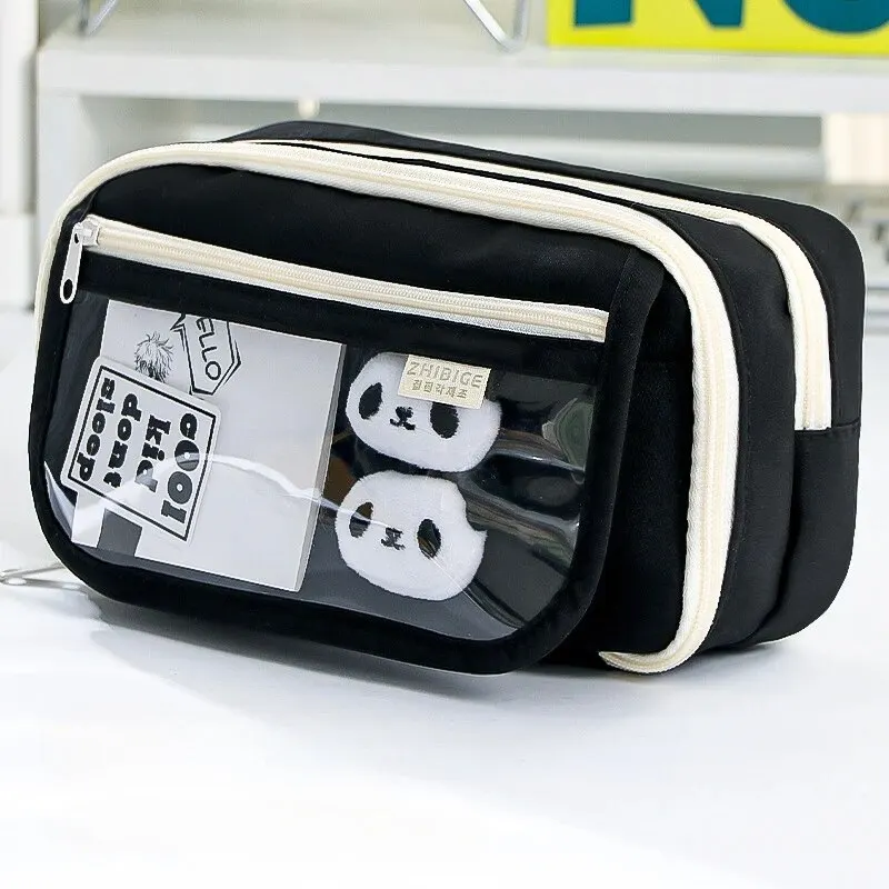 Pencil Case 9-layer Large Capacity with Transparent Compartment and Magnetic Button Flip for Retrieval