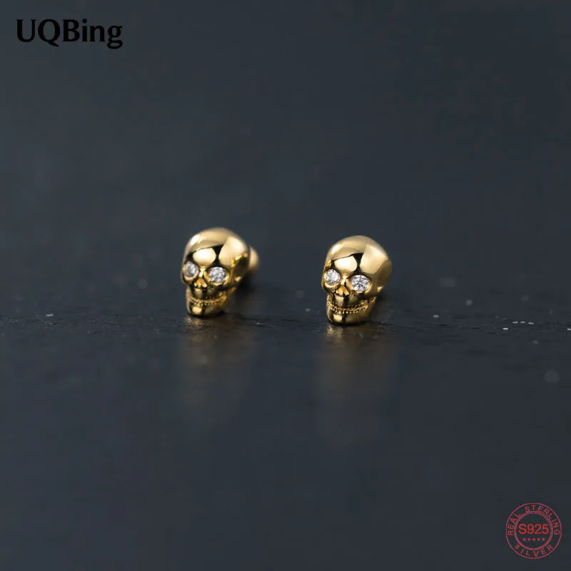 

Punk Style 18K Gold 925 Sterling Silver Zircon Inlay Skeleton Skull Women Men Stud Earrings For Party Gifts Jewelry