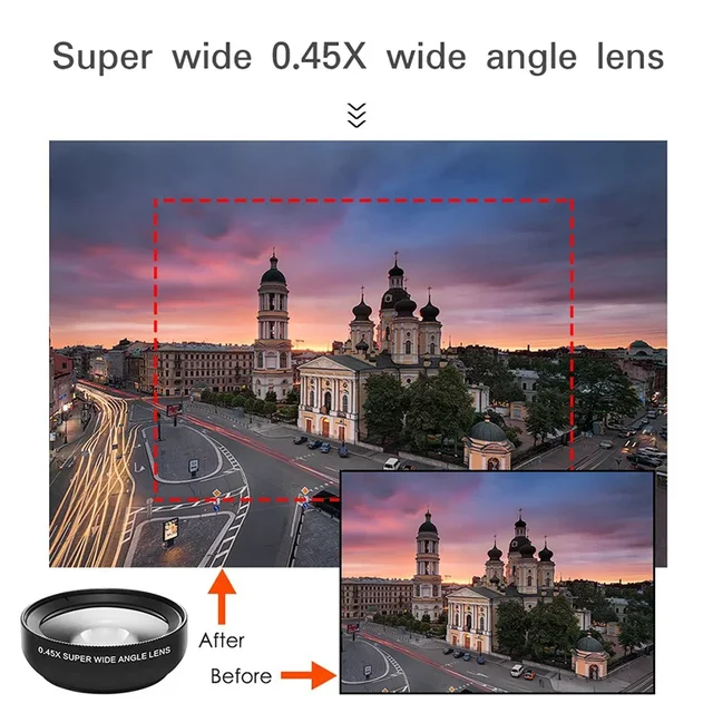 Universal HD 0.45x Super Wide Angle Lens with 12.5x Super Macro Lens for iPhone Samsung Xiaomi Smartphones Camera Phone lens Kit 6