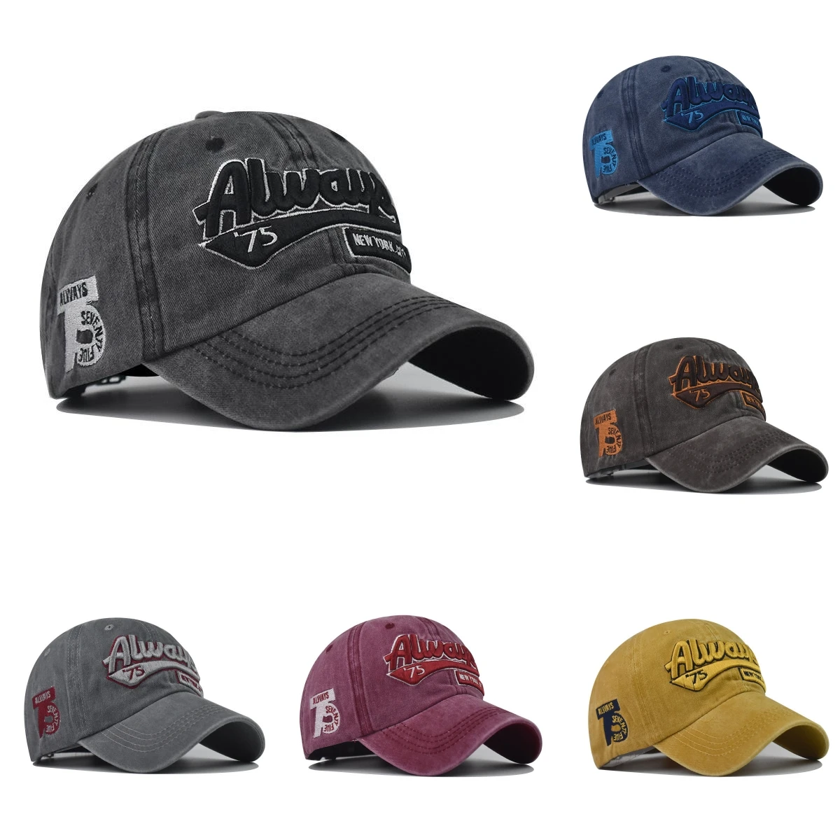 

Винтажная хлопковая бейсболка с вышивкой Always 75, 6 цветов