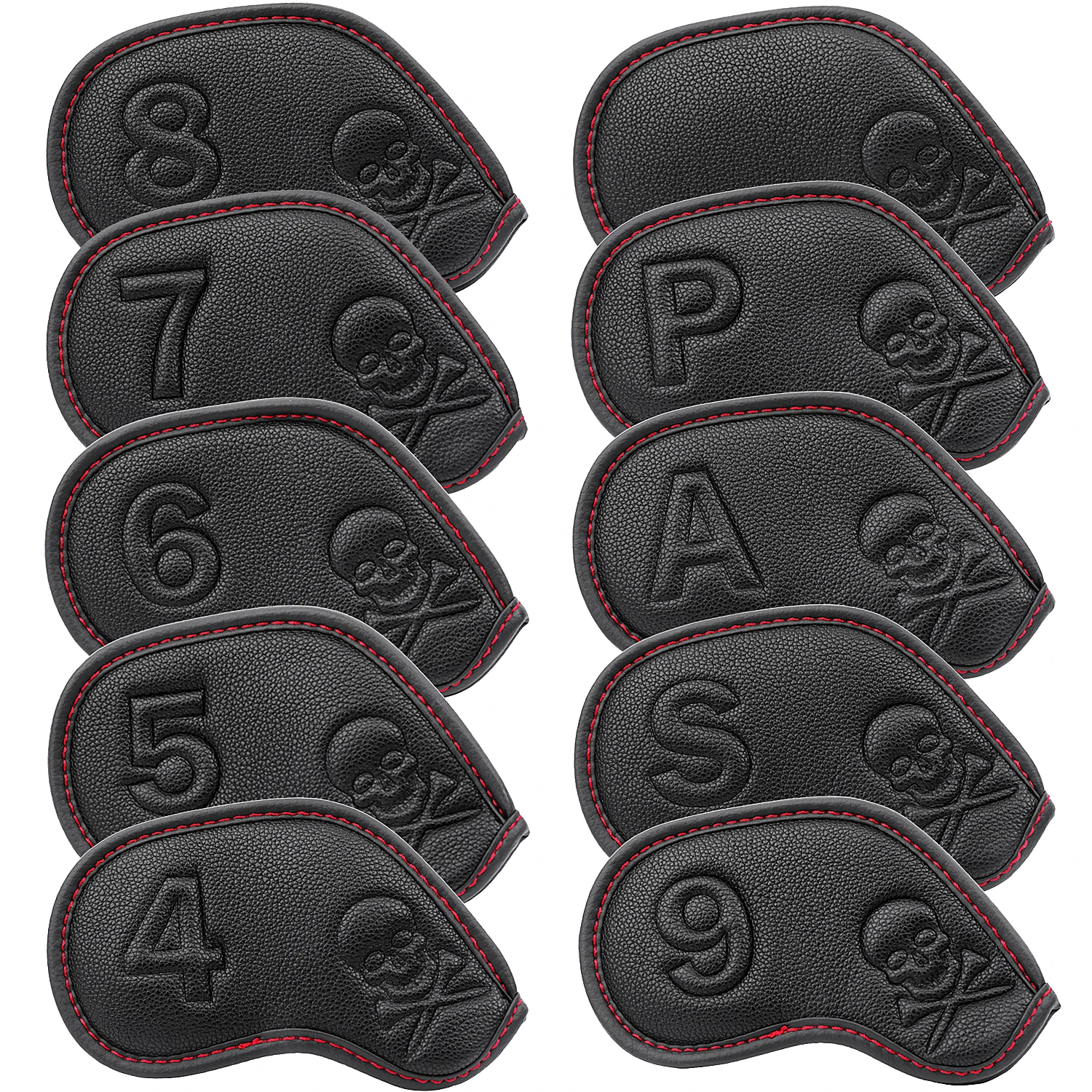 10pcs Solid Leather Embossing Number Paint Edge Golf Headcover Wedges 4.5.6.7.8.9.P.S.A Golf Club Head Iron Covers golf club head covers