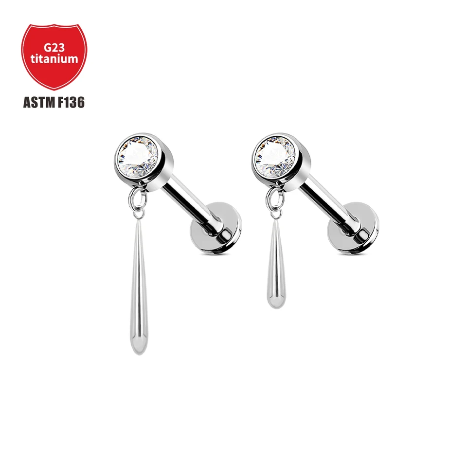 YOUNITE サインポラ F136 Titanium Tassel Drop Zirconia Pendant 16G Ear Bone Nail