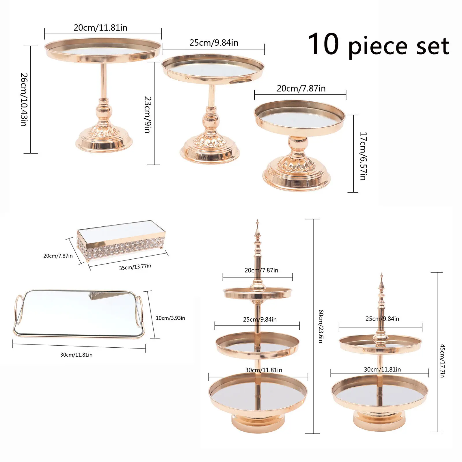 10PCS Cake Stand Gold Cake Pedestal Mirror For Birthday Party Wedding Decoration