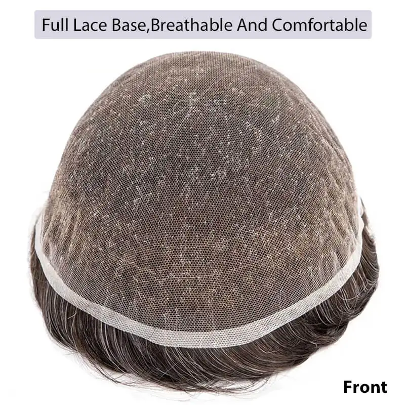 Parrucca da uomo in pizzo svizzero, protesi capillare maschile, base in pizzo completo, parrucche in capelli umani per uomo, sistema di parrucche da uomo con linea naturale dei capelli - immagine 4