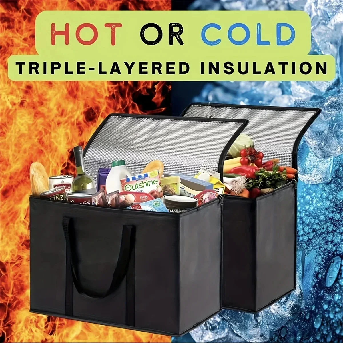 Large Insulated Bag: Premium Thermal Carrier for Hot & Cold Foods - Durable Grocery Tote and Soft Cooler with Secure Zipper