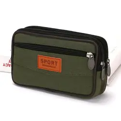 Canvas Double - Layer Men's Wallet and Phone Belt Pouch - Casual Outdoor Sports Waist Pack (A8)