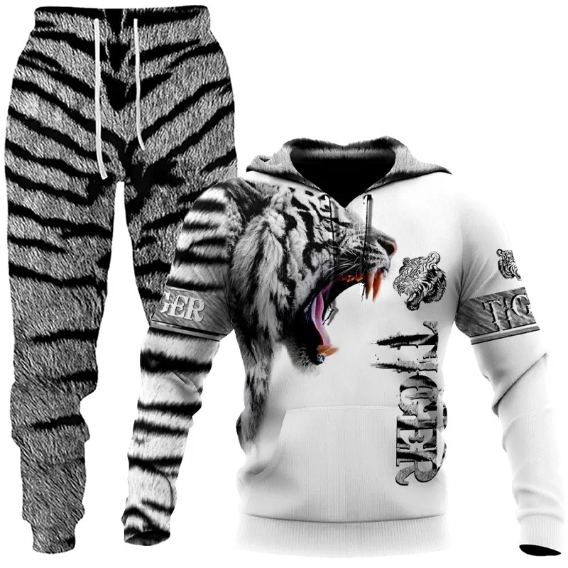 New Animal 3D Tiger Printed Hoodie + Pants Suit Cool Men/Women 2 Pcs Sportwear Tracksuit Set Autumn And Winter Men's Clothing