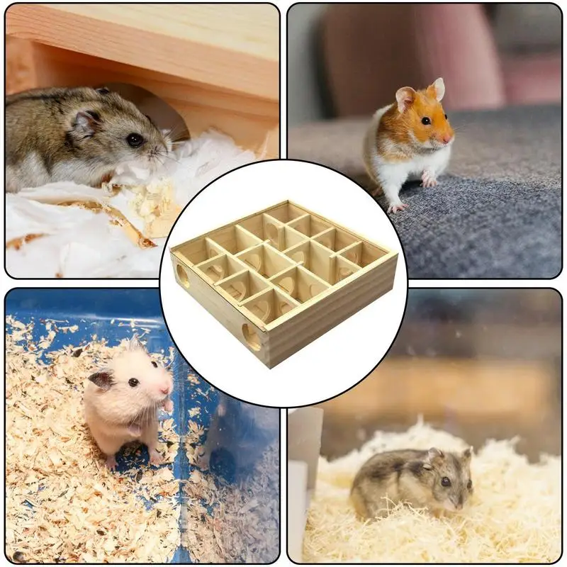 

Hamster Maze Toy Pet Wood Molar Chewing Toy Wooden Small Pet Toy Interactive Natural Wood Hamster Toys Gerbil Maze Glass Cover