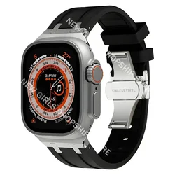 Titanium Color Silicone Watchband Bracelet - 42mm 44mm 45mm 49mm (Silver black)