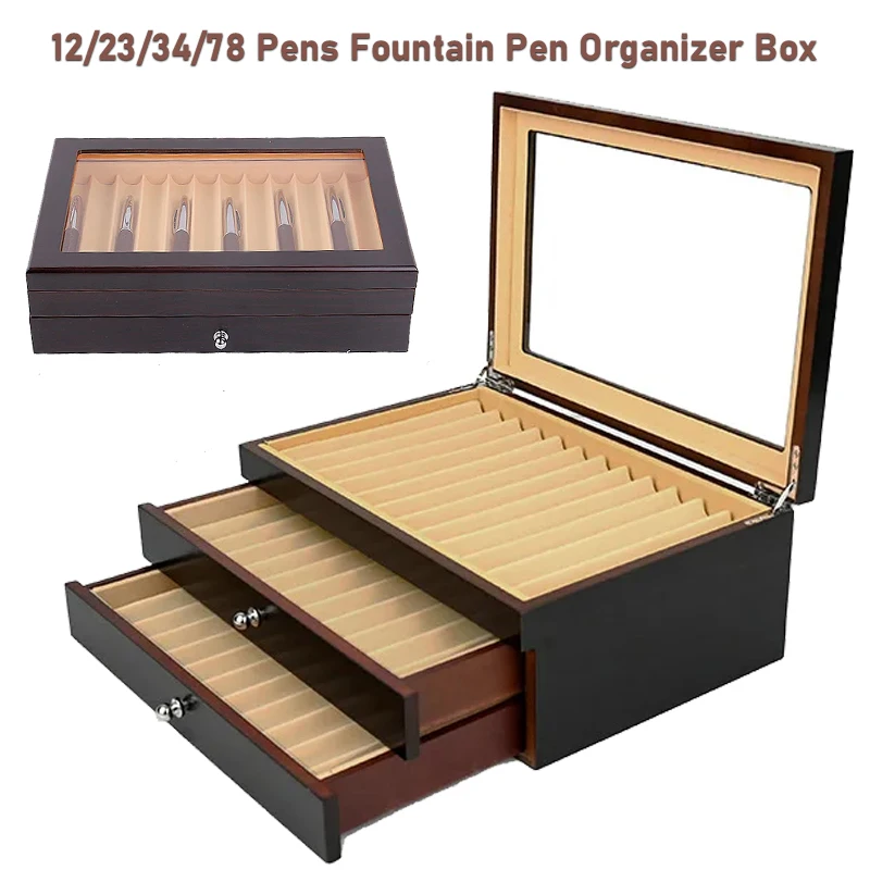 12/23/34/78 Pen Slot Wooden Pen Box Display Storage Pencil/Fountain Pen Case Cute School Office Stationery Organizer Supples