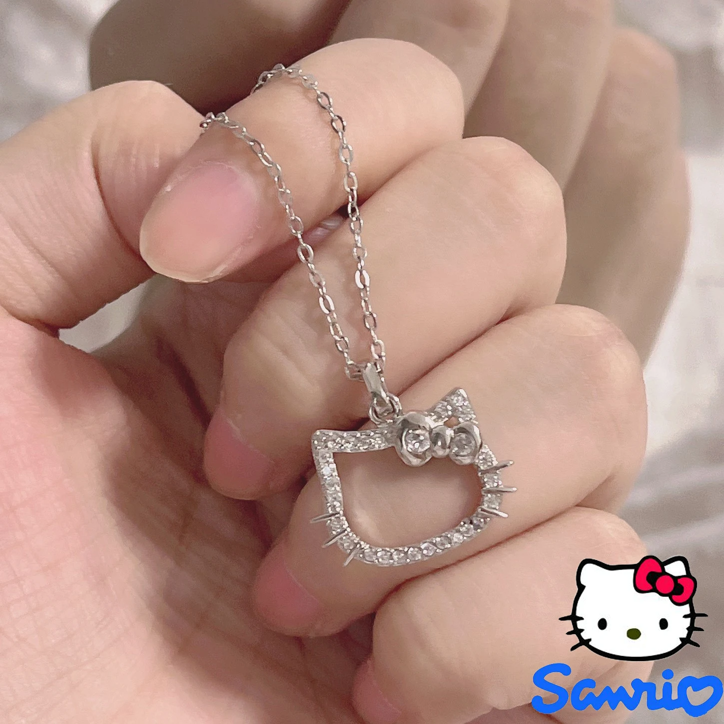 

Hello Kitty Necklace Fashion Jewelry Accessories for Women Girls Kawaii Anime Sanrio Pendant Ring Chain Gifts