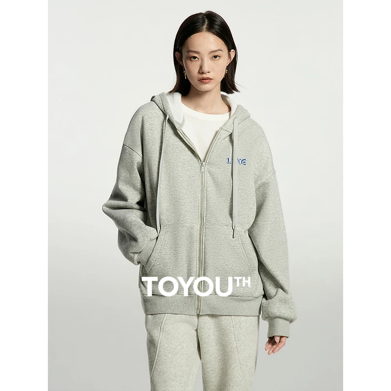 toyouth-donna-felpa-con-cappuccio-in-pile-2024-primavera-nuova-coulisse-zip-up-con-cappuccio-casual-manica-intera-cappotti-donna-abiti-vintage