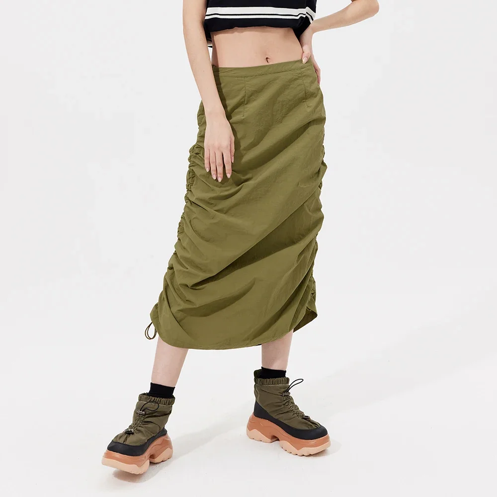 OhSunny Spring Summer Sunscreen Long Skirt Women Paper Feeling Fabric Anti-UV UPF50+ Adjustable Drawstring  A-line Wrap Dress