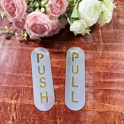Enhanced 3D Acrylic Push & Pull Window Door Sign - Easy Clean Double Layer Wall Sticker Logo - 15cmX4.5cm (Silver Golden)