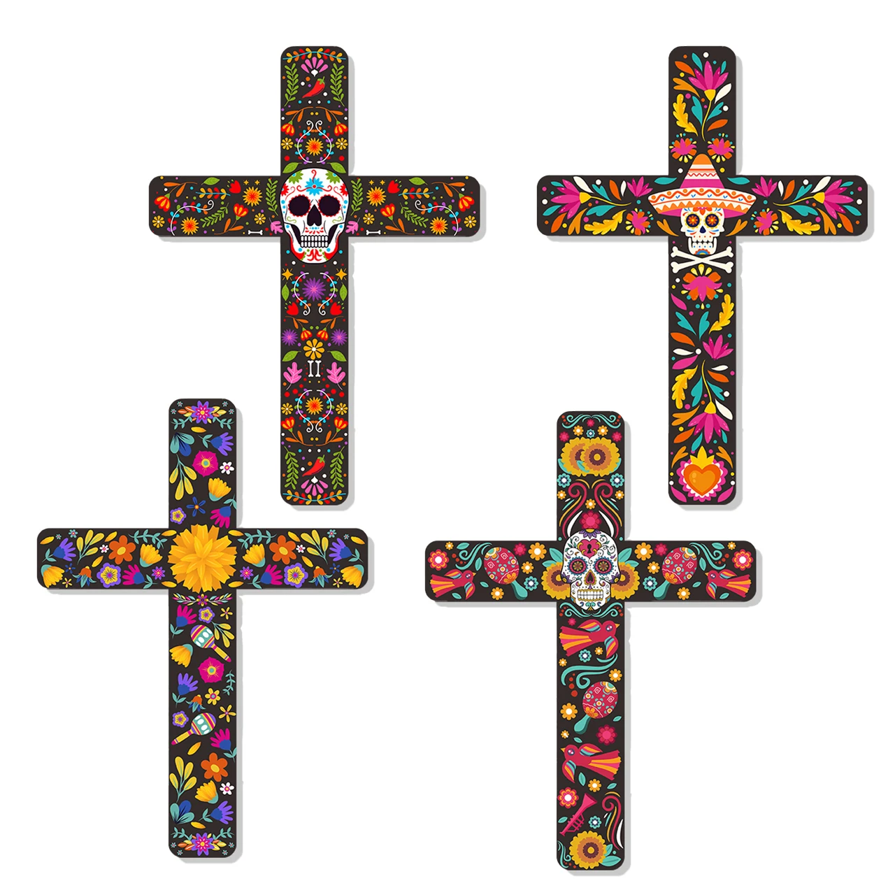 Mexico Day of the Dead Skull Cross Flower Skull Ghost Festival Decoration Death Day Cross Halloween Party Wall Decoration
