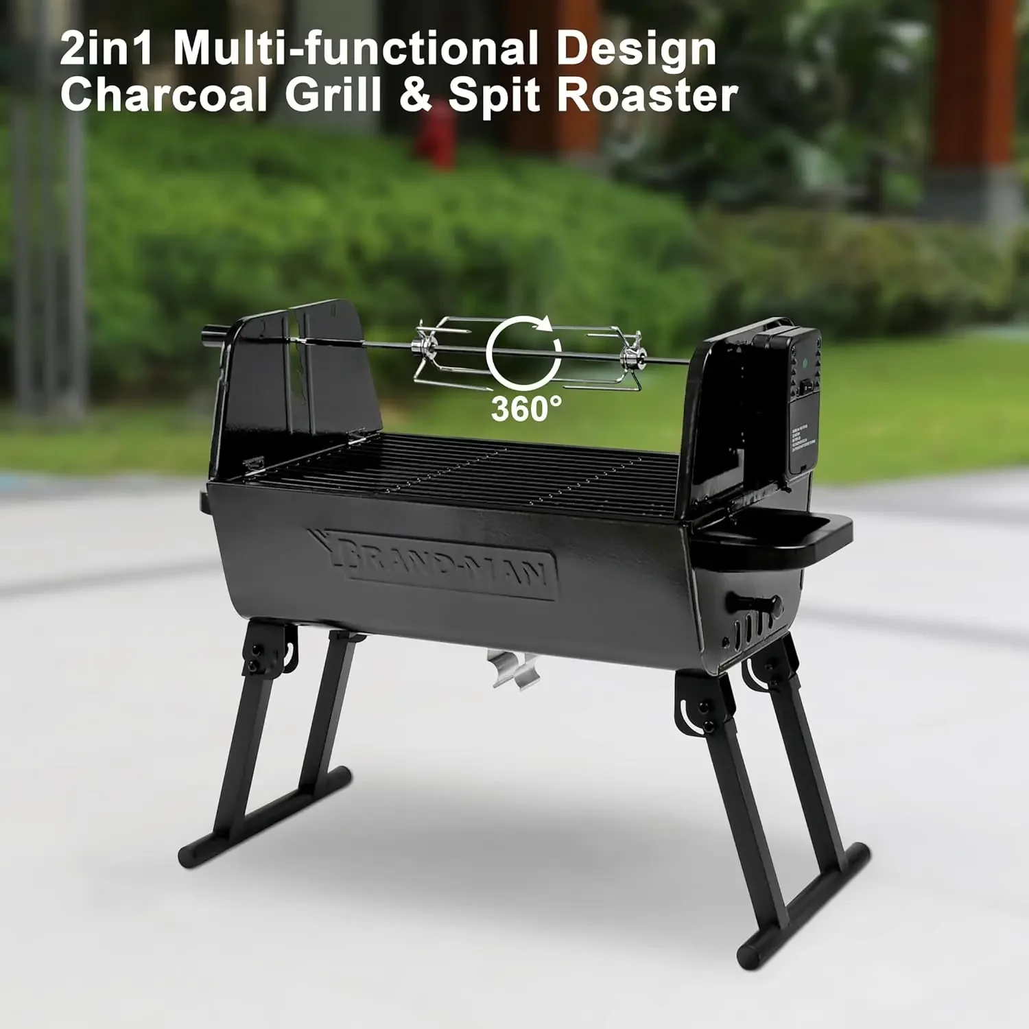 Man 2 in 1 Barbecue Grill with Rotisserie Grill Kit, Portable Folding Outdoor Charcoal Grill, Stainless Steel Spit Roaster with 2