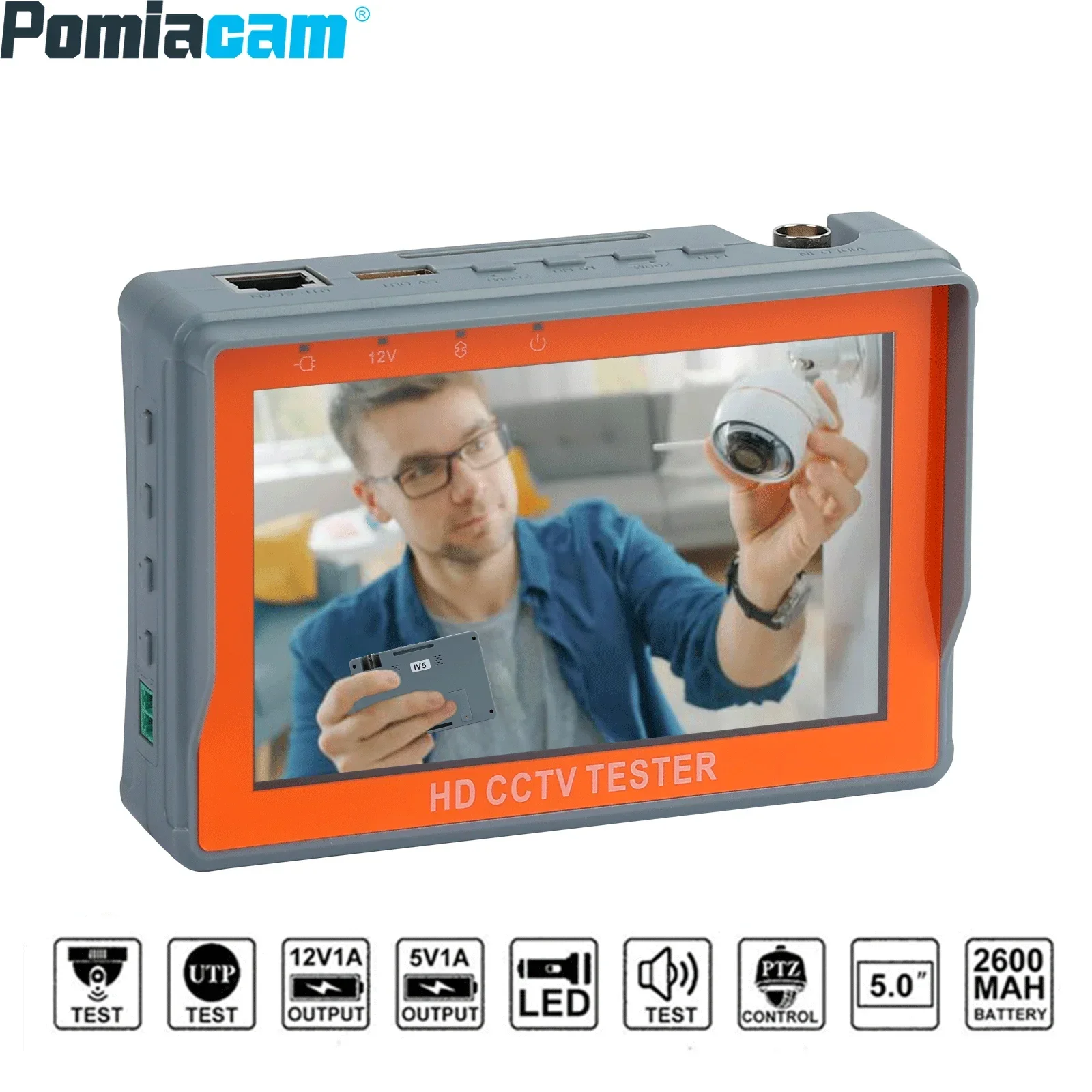 CCTV Tester IV5 8MP 12V1A AHD TVI CVI 5'' Monitor Security PTZ Support PAL/NTSC Video Signal CVBS Testing Portable CCTV Tester cctv camera tester