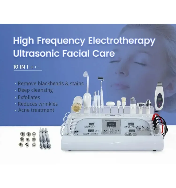 10-in-1 Advanced Facial Machine with Diamond Microdermabrasion & Ultrasonic Skin Scrubber 2 <h2 data-section-id="36yc70" data-start="4616" data-end="4675">Next-Level Skin Treatment System for High-End Clinics</h2> <p data-start="4677" data-end="4929">The <strong data-start="4681" data-end="4716">10-in-1 Advanced Facial Machine</strong> builds upon the standard multifunction platform by integrating <strong data-start="4780" data-end="4809">diamond microdermabrasion</strong> and <strong data-start="4814" data-end="4853">ultrasonic skin scrubber technology</strong>, delivering a <strong data-start="4868" data-end="4928">more intensive exfoliation and deep-cleansing experience</strong>.</p> <p data-start="4931" data-end="5042">This upgraded system is designed for clinics aiming to provide <strong data-start="4994" data-end="5041">premium, results-driven skincare treatments</strong>.</p> 10-in-1 Advanced Facial Machine with Diamond Microdermabrasion & Ultrasonic Skin Scrubber