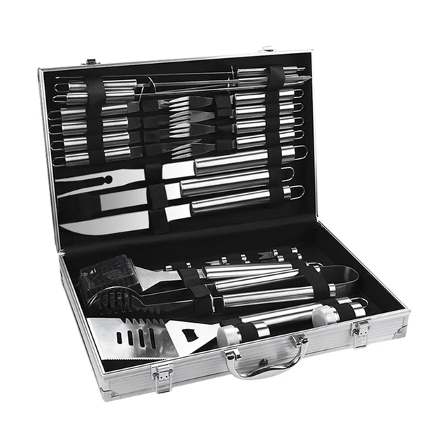 26Db Rozsdamentes Acél Deluxe Grillkészlet Grill Edények Kültéri Grillkészlethez Szükséges Grillező Szerszámok Készlet