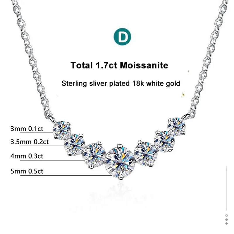 Collier Moissanite pour femme, bijoux fins de mariage avec certificats, plaqué argent Sterling 925, collier en or blanc 18 carats