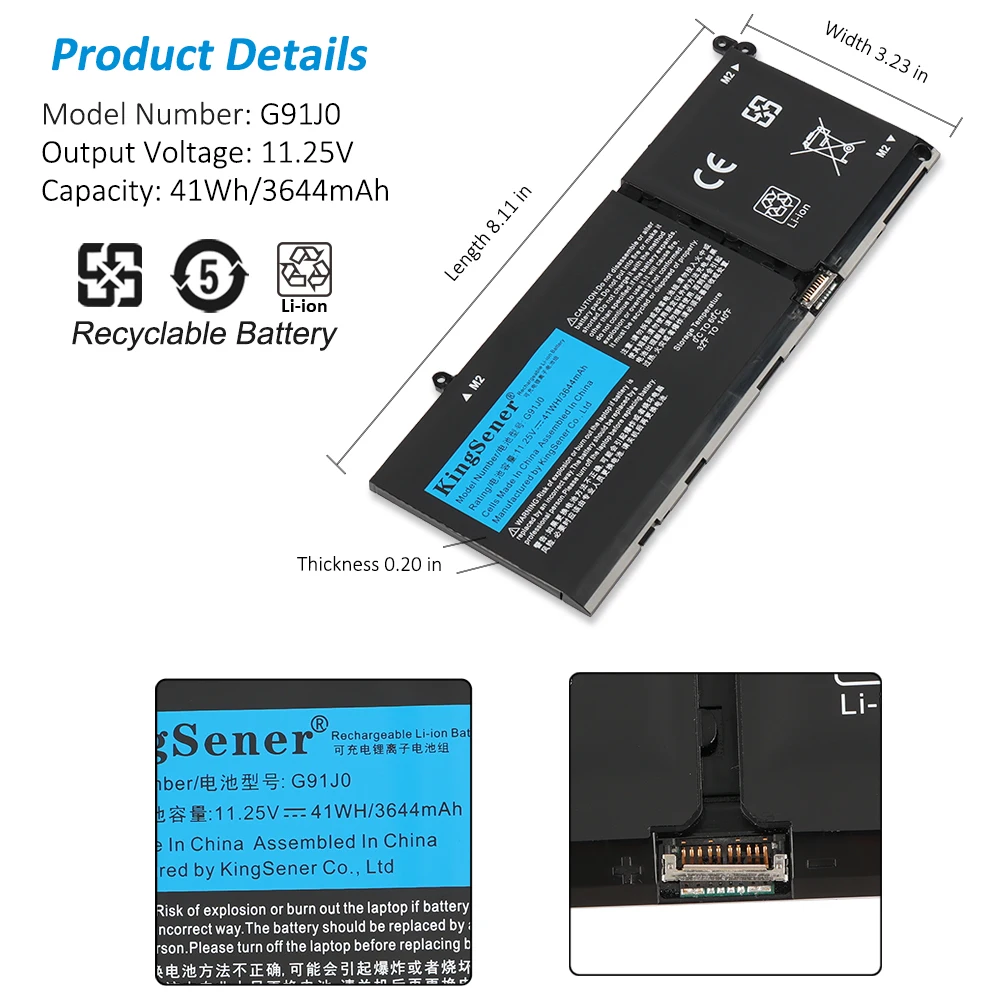 Kingsener-bateria do Portátil para Dell Latitude 3320 3420 3520 Inspiron 15 3515 3511 3520 5410 em 11.25v 41wh 3644mah G91j0 - Imagem 4