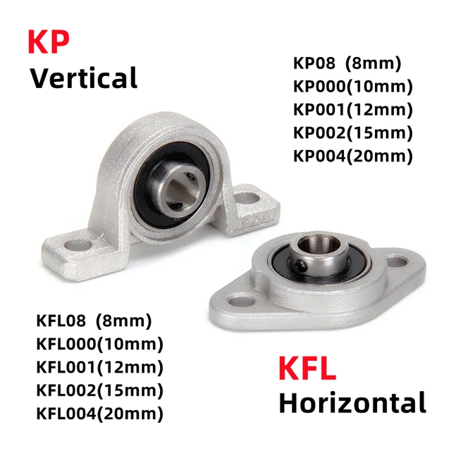 2pc Zinc Alloy Diameter 8mm-20mm Bore Ball Bearing Pillow Block Mounted Support Kfl08 Kfl000 Kfl001 Kp08 Kp000 Kp001 Kp002 KP004 1