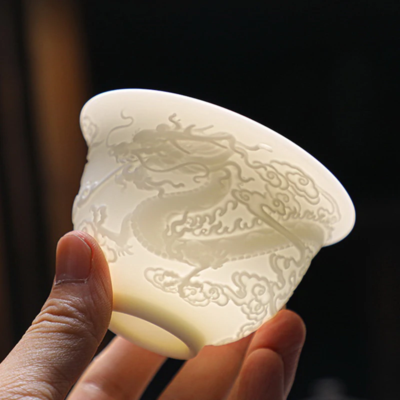 Ceramics Gaiwan 150ml relief dragon and phoenix pattern kung fu tea maker drinkware tea set bowls set