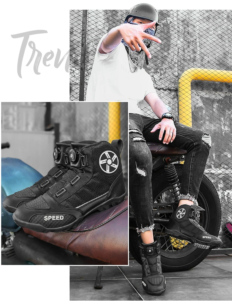 Men Motorcycle Boots Motorbike Riding Shoes Anti-fall Motorcycle Shoes Motocross Off-Road Racing Boots