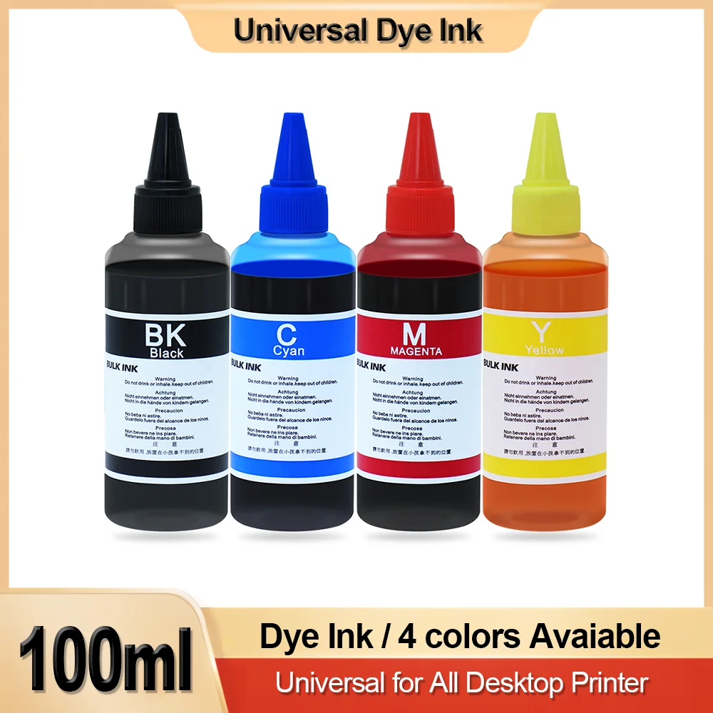 100ml Universal Refill Dye Ink Kit Compatible for HP Iconic Brand Lexmark Epson Iconic Brand Brother All Model Printer Ink CISS Cartridge