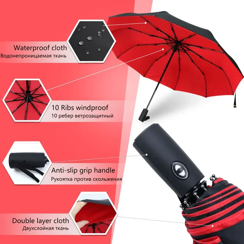 Automatic Umbrella Wind Resistant Umbrella Windproof Umbrella Windproof Double Layer Resistant Umbrella Fully Automatic Rain Men Women 10K Strong Luxury Business Male Large Umbrellas Parasol